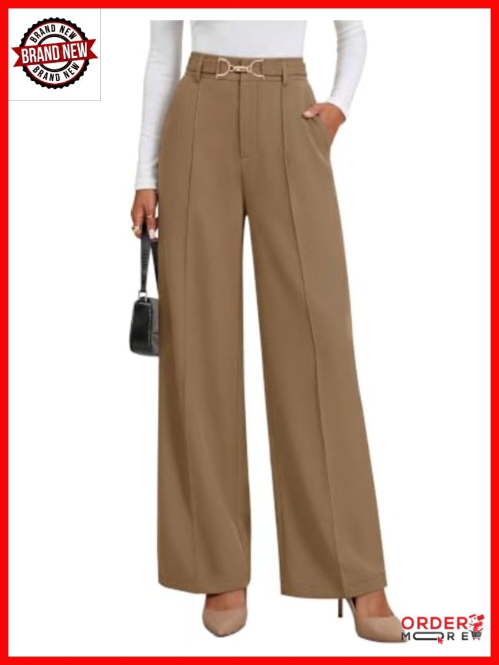 Wide Leg Dress Pants with Pockets Business Casual Pleated Trousers